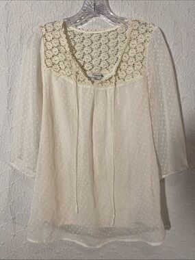 Forever 21 Cream Lace Yoke Swiss Dot Peasant Tunic Size M Breathtaking Timeless